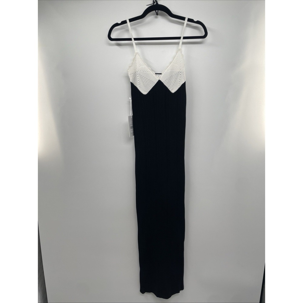 Ronny Kobo Amber Maxi Dress Women XS White Black Knit Spaghetti Strap V-Neck NWT
